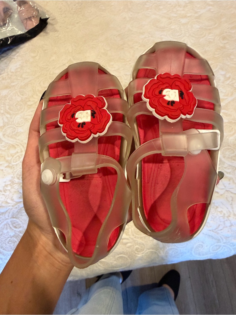 Dolce & Gabbana Transparent Jelly Sandals with Red Flower Detail